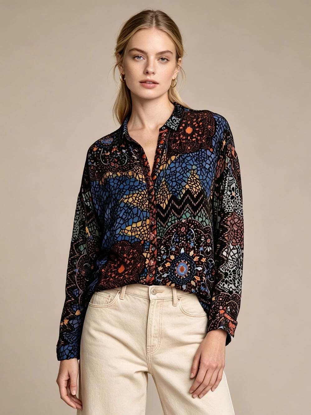 NWOT Johnny Was Velvet Silk Blend Audrey Oversized Burnout Blouse Szie XXL